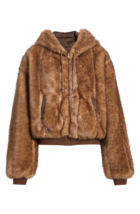 Tawny Quilted Faux Fur Reversible Zip Hoodie