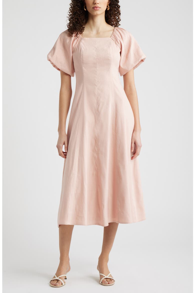 Seam Detail Linen Blend Midi Dress, Main, color, PINK SMOKE