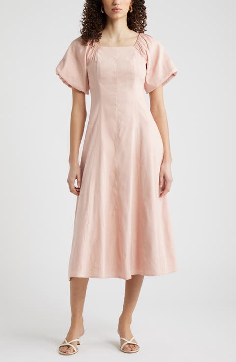 Seam Detail Linen Blend Midi Dress