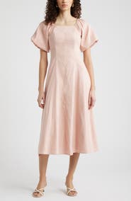 Nordstrom Seam Detail Linen Blend Midi Dress