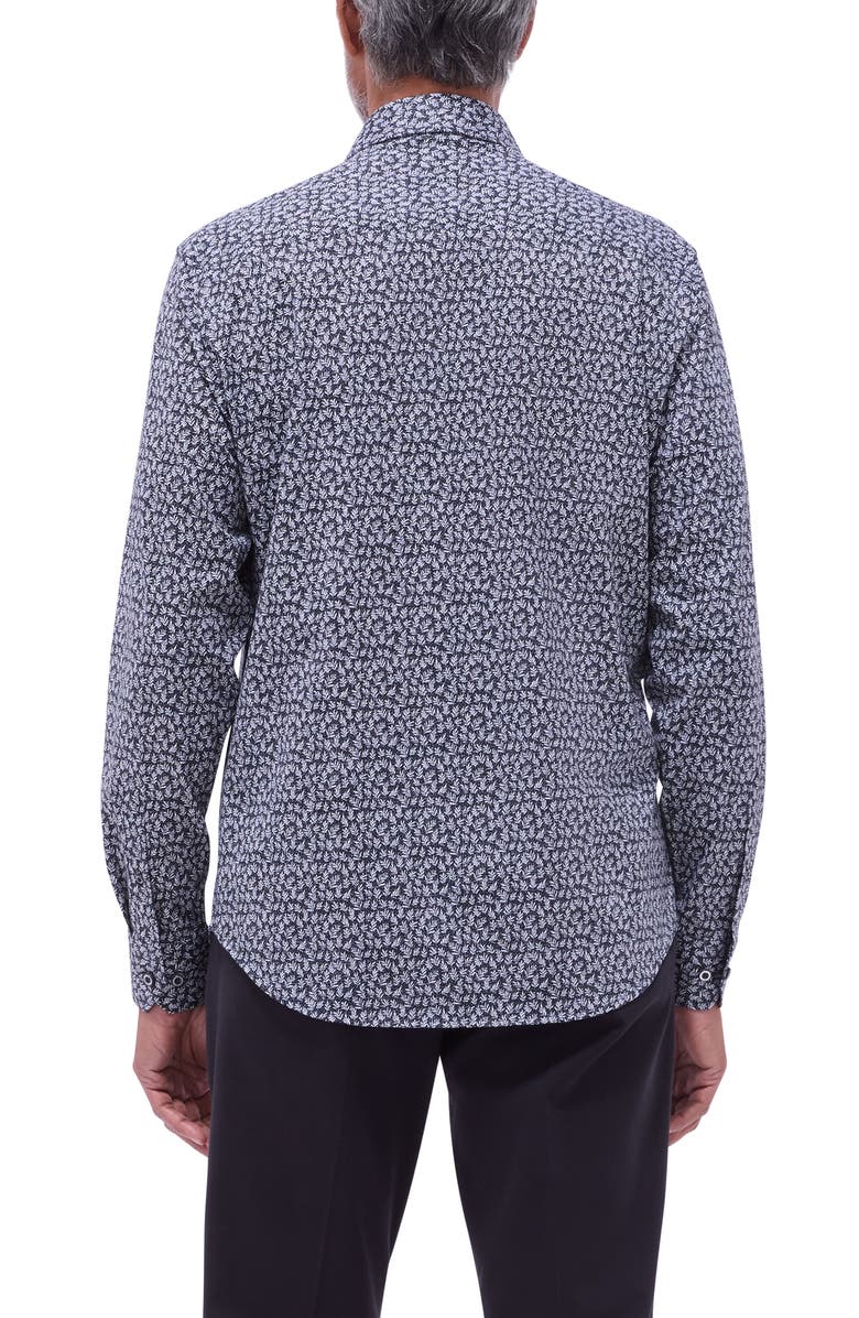 Bugatchi James OoohCotton<sup>®</sup> Leaf Print Button-Up Shirt, Alternate, color, Black