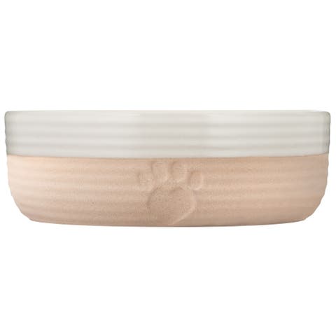 Heart Paw Pet Bowl, 5.9", 16.9oz, Cream & Tan, Food-Water Dish