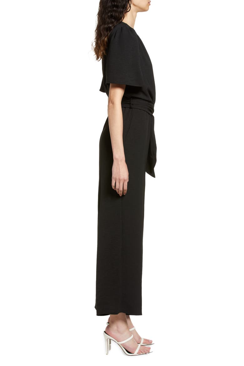 Tie Front Wide Leg Jumpsuit, Alternate, color, BLACK