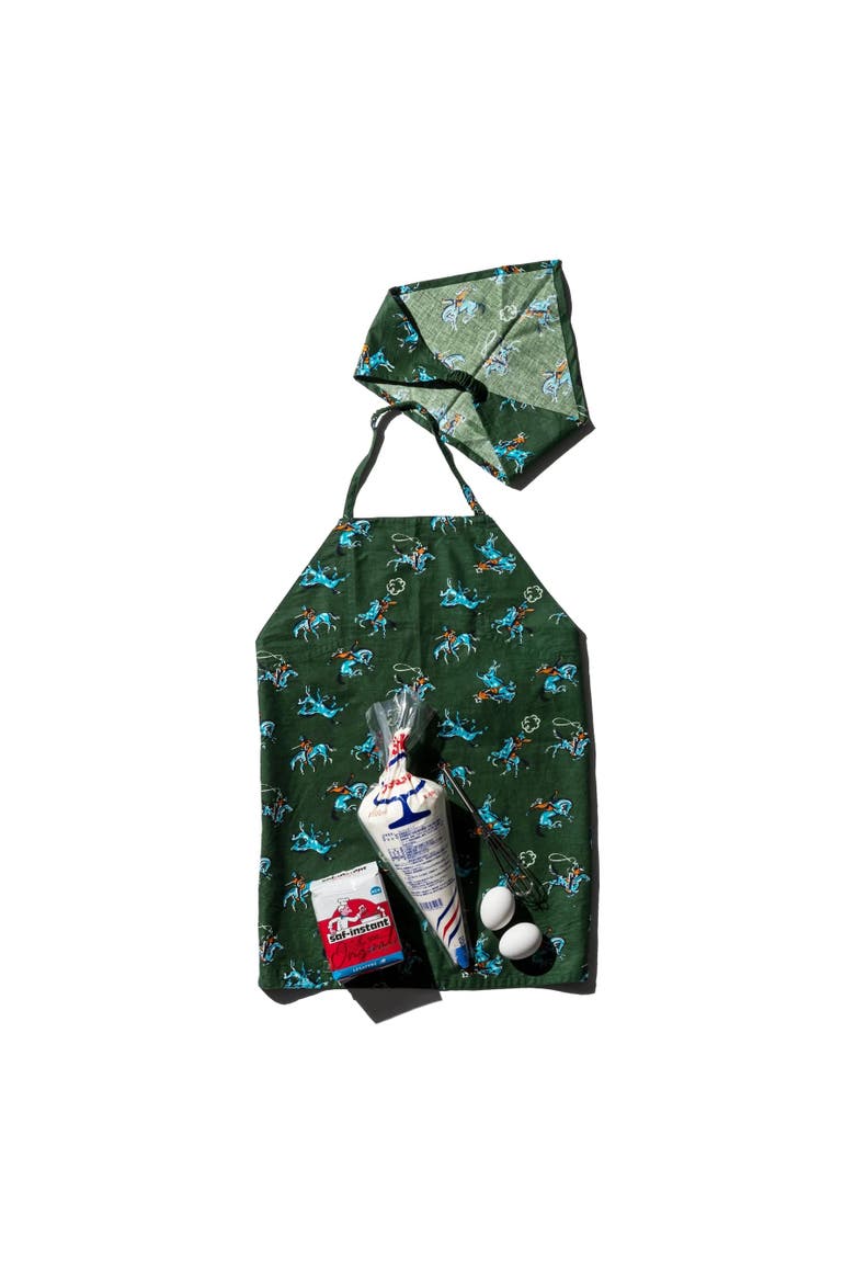 Hand Printed Kids Apron With Kerchief, Main, color, Cowboy