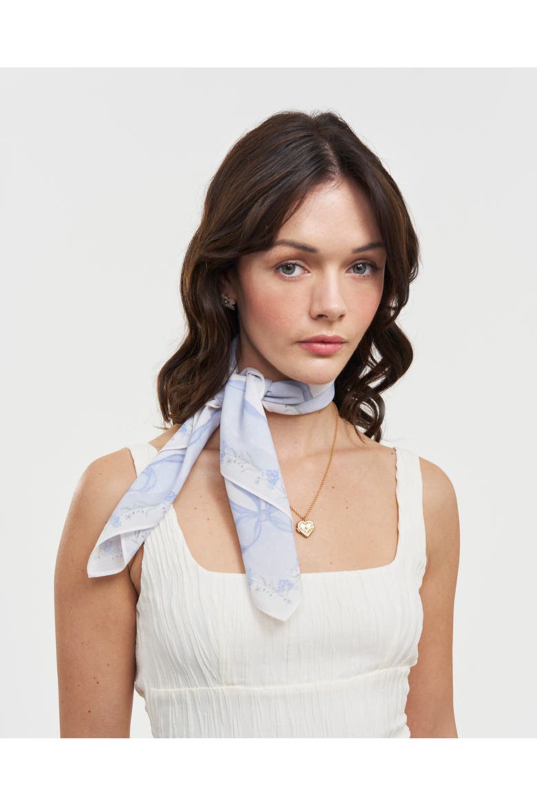 Bow & Floral Square Scarf, Alternate, color, Light/Pastel Blue