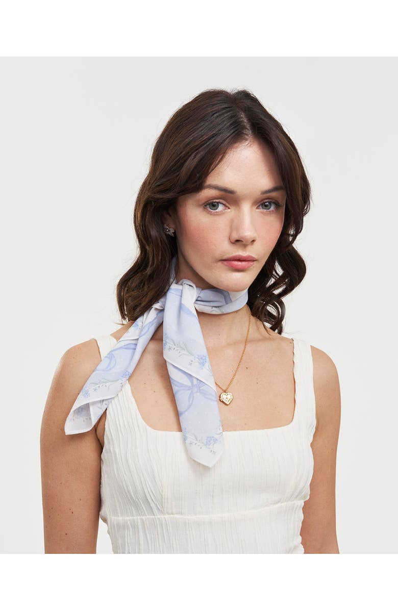 Fable England Bow & Floral Square Scarf, Alternate, color, Light/Pastel Blue