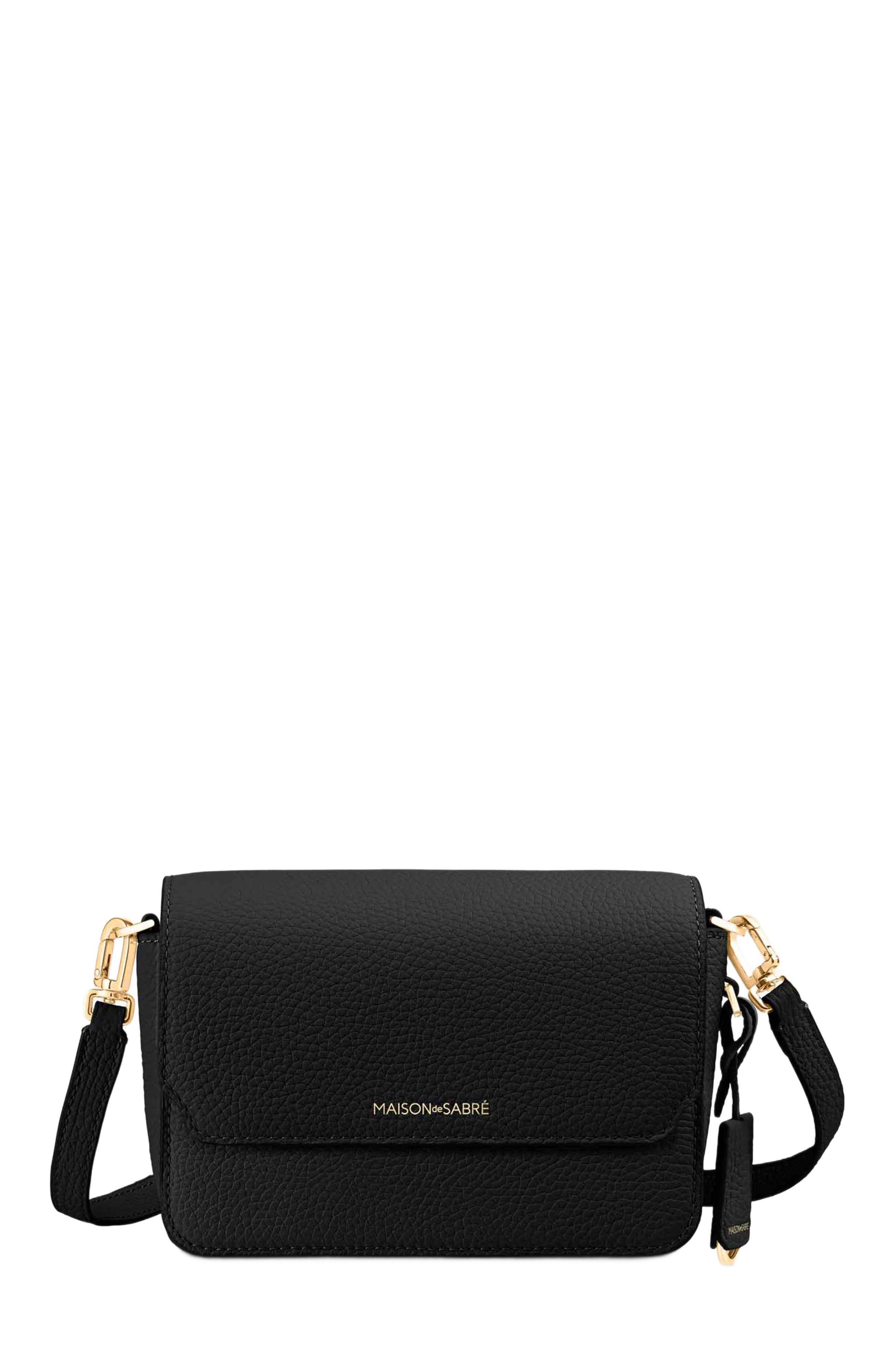 MAISON de SABRÉ Mini Leather Flap Bag, Main, color, Black Caviar