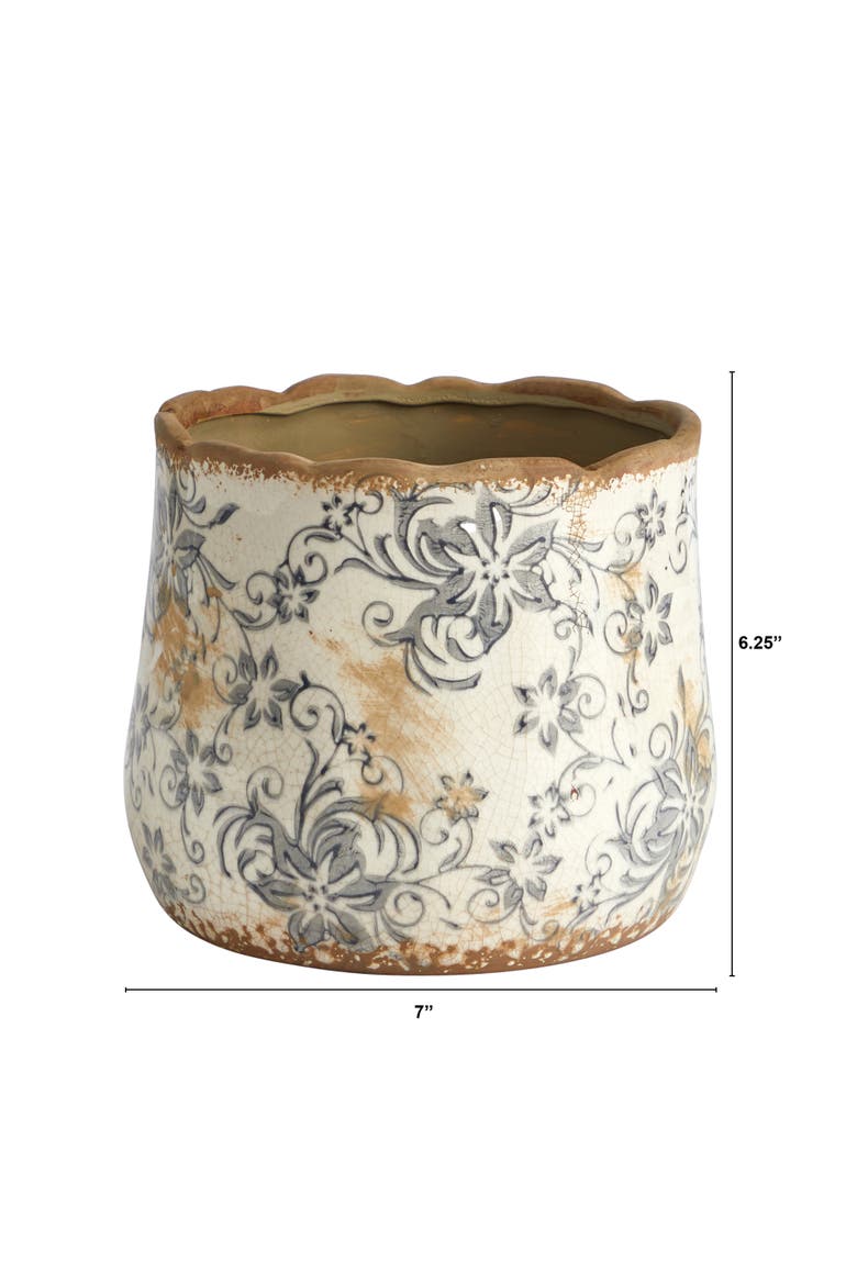 7-in Tuscan Ceramic Gray Scroll Planter, Alternate, color, White