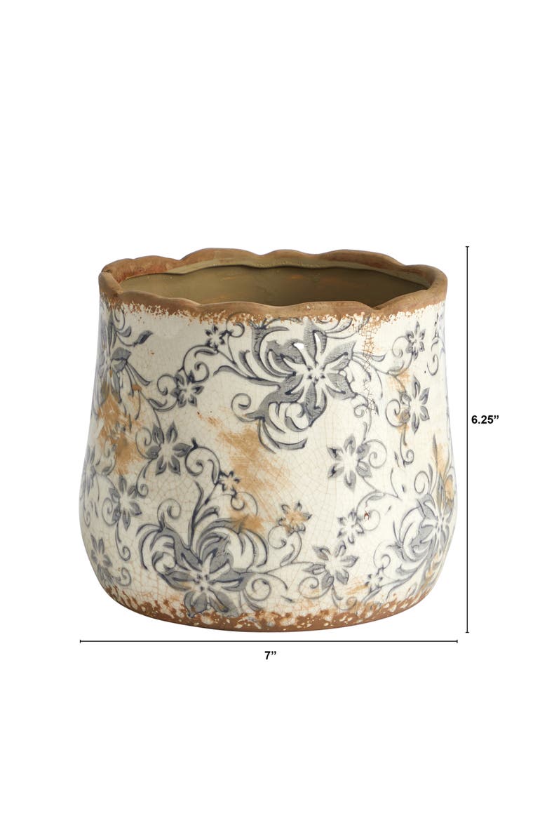 NEARLY NATURAL 7-in Tuscan Ceramic Gray Scroll Planter, Alternate, color, 