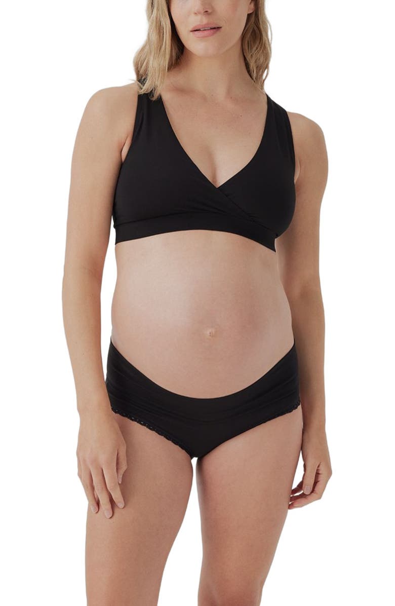 Pact Organic Cotton Maternity Foldover Hipster 4-Pack, Main, color, Black