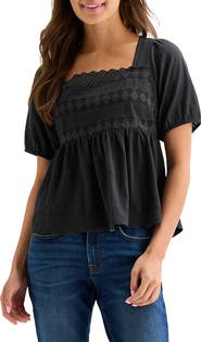 Lucky Brand Schiffli Square Neck Cotton Top