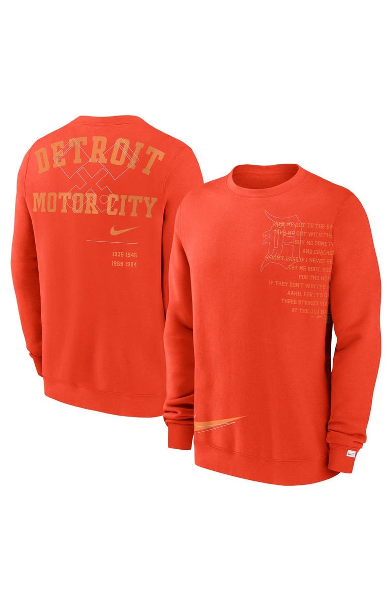 Nike Men's Nike Orange Detroit Tigers Statement Ball Game Fleece Pullover Sweatshirt, Main, color, 