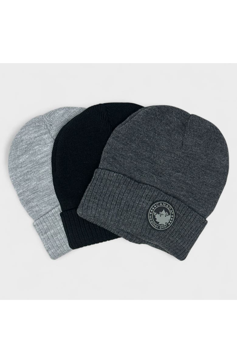 CANADA WEATHER GEAR Boys' 3-Pack Beanies, Main, color, Black, Grey, Charcoal
