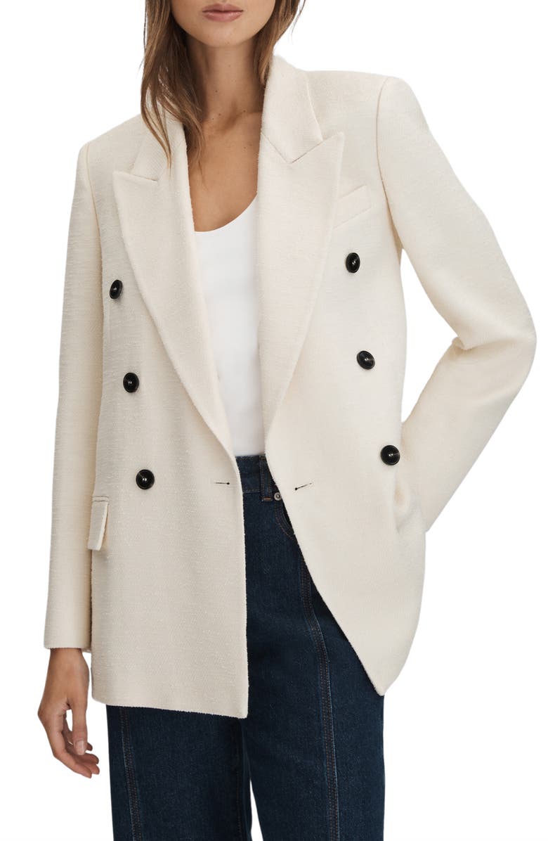 Reiss Bronte Textured Double-Breasted Blazer, Main, color, White