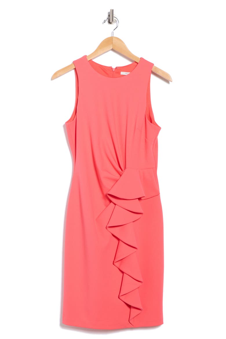 Ruffle Sleeveless Sheath Dress, Alternate, color, CORAL