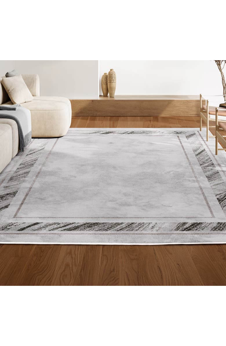 JONATHAN Y Athens Classic Border Marble Pattern High-Low Area Rug, Alternate, color, Silver/White