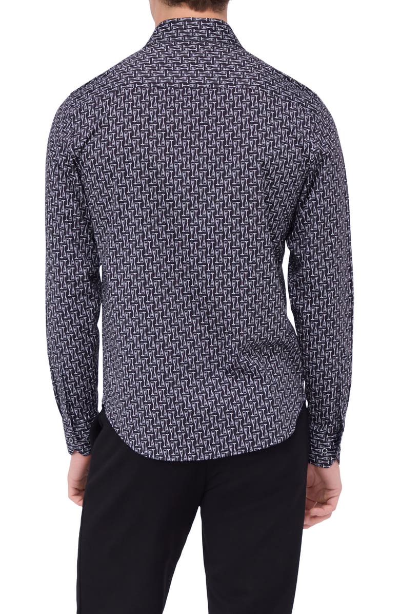 Bugatchi James OoohCotton<sup>®</sup> Champagne Print Button-Up Shirt, Alternate, color, Black
