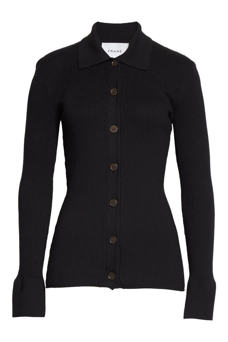 Slim Rib Cardigan, Alternate, color, NOIR
