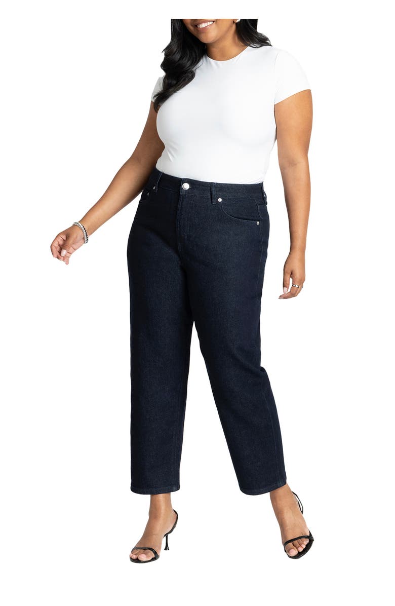 ELOQUII The Naomi Comfort Stretch Straight Leg Jean Crop, Main, color, True Dark Rinse Denim