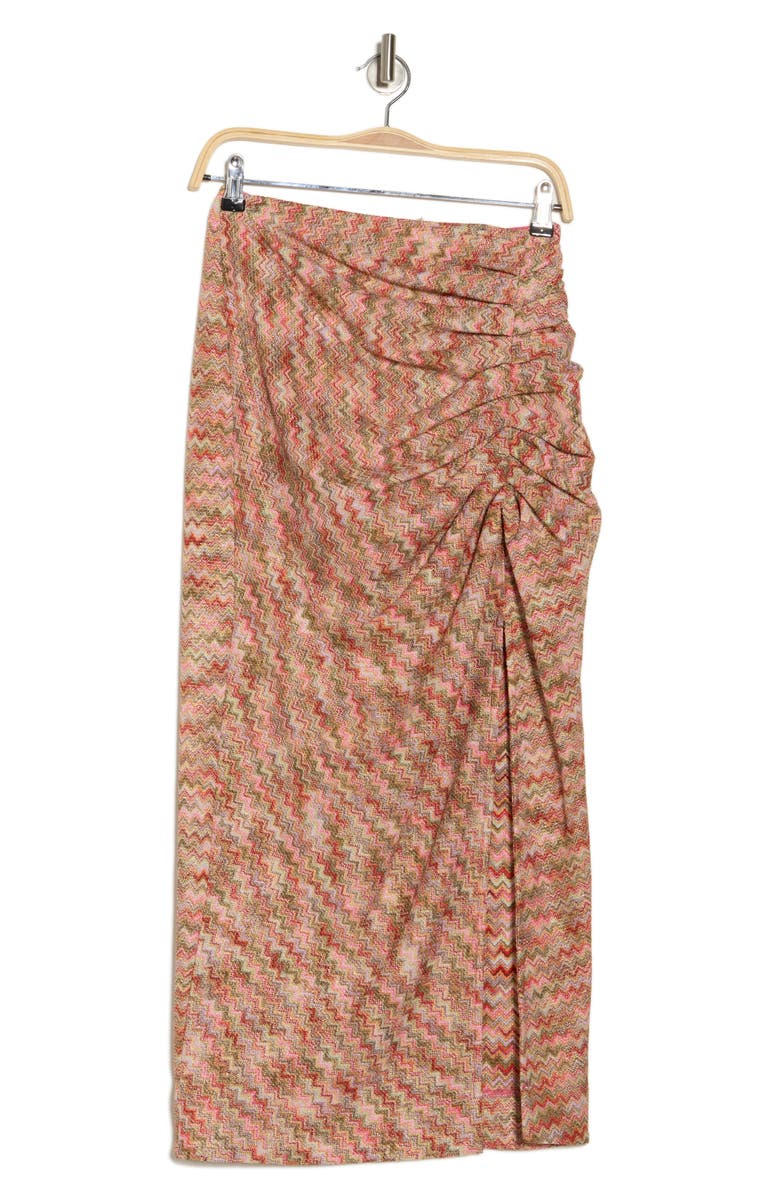 Ramy Brook Mable Ruched Slit Maxi Skirt, Alternate, color, Pink Punch Chevron