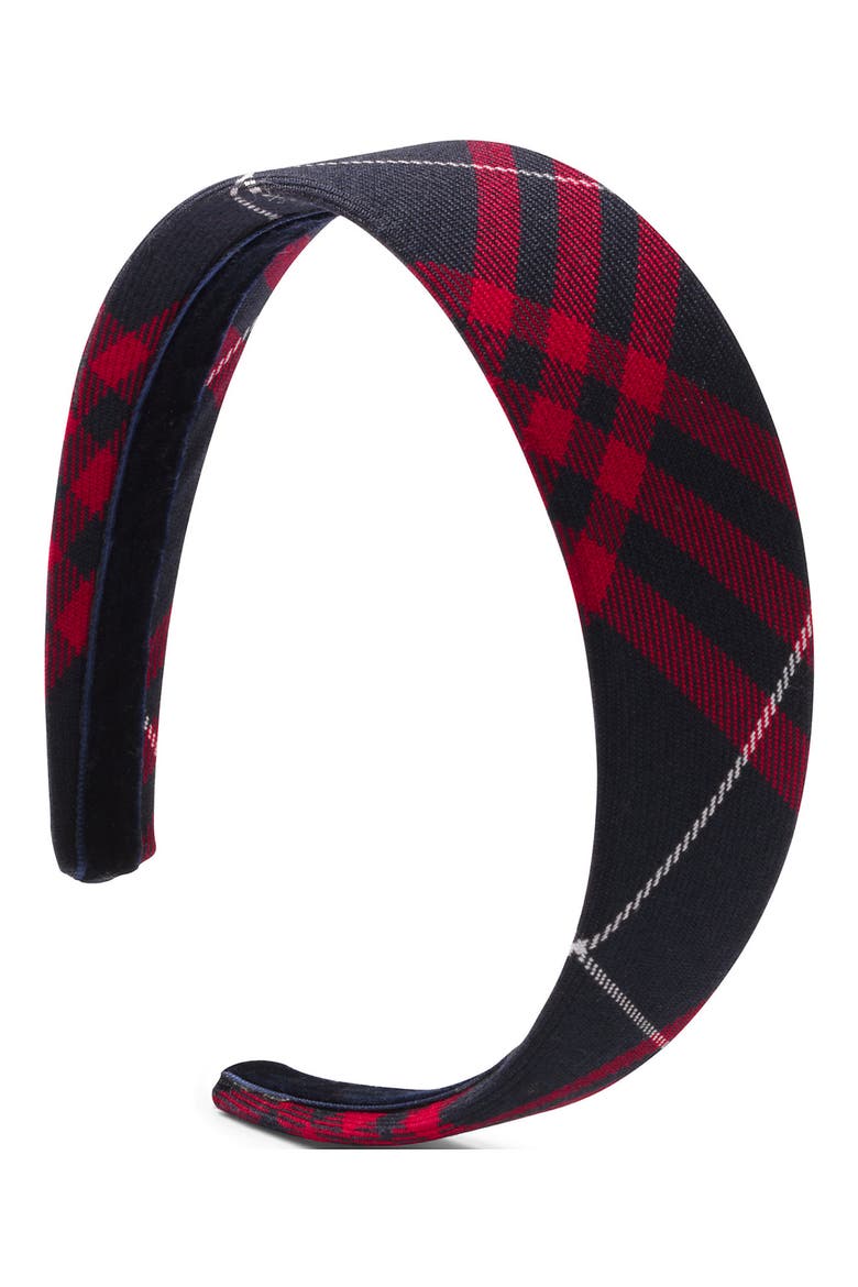 Girls Wide Headband, Main, color, Classic Navy Large Plaid
