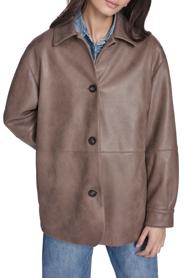 Water Resistant Faux Leather Coat, Main, color, PINE BARK FAUX SUEDE