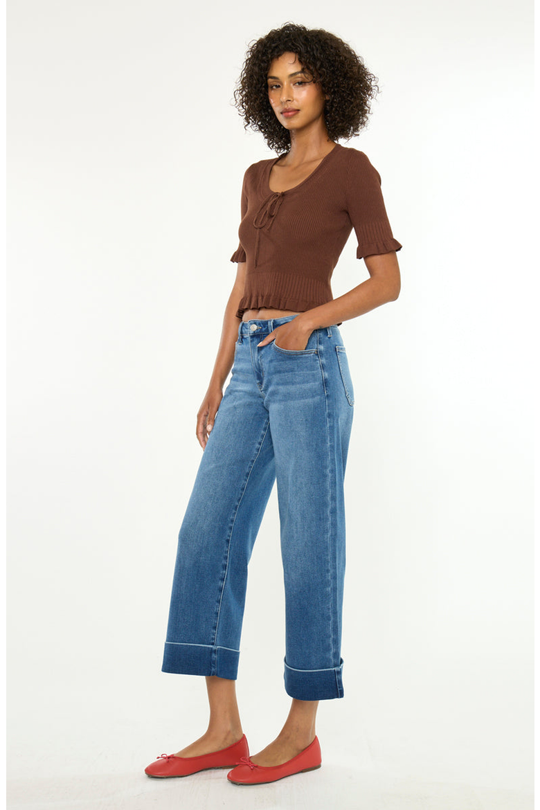 Fig Essentials Mid Rise Crop Wide Jeans, Alternate, color, Medium Wash