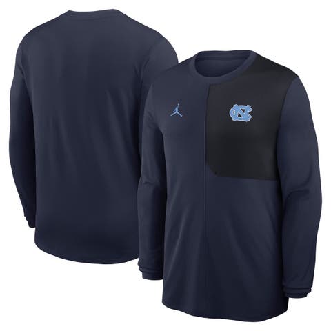 Men's Jordan Brand Navy North Carolina Tar Heels 2025 Sideline Coach UV Performance Long Sleeve T-Shirt
