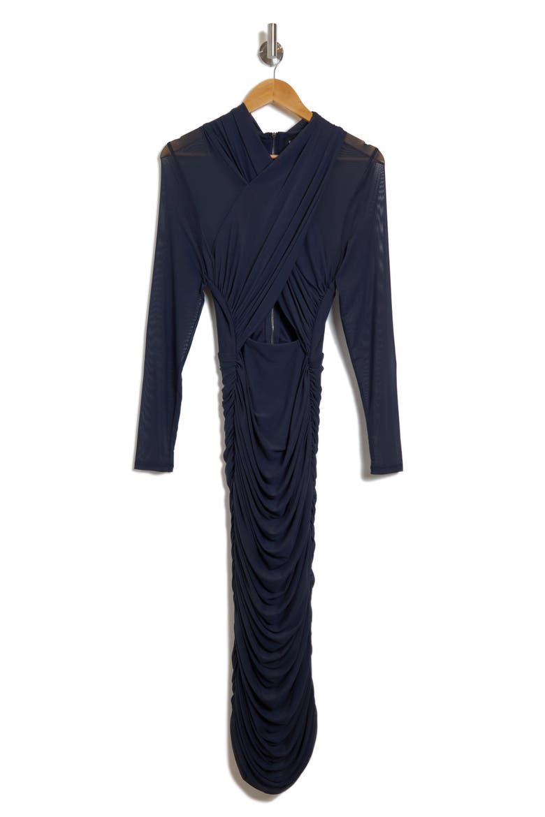 Aliyah Long Sleeve Sheath Midi Dress, Alternate, color, NAVY