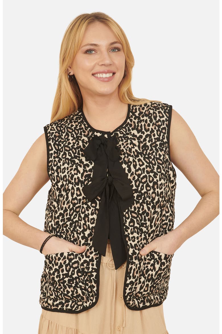Sleeveless Bow-Tie Leopard Waistcoat, Alternate, color, Black