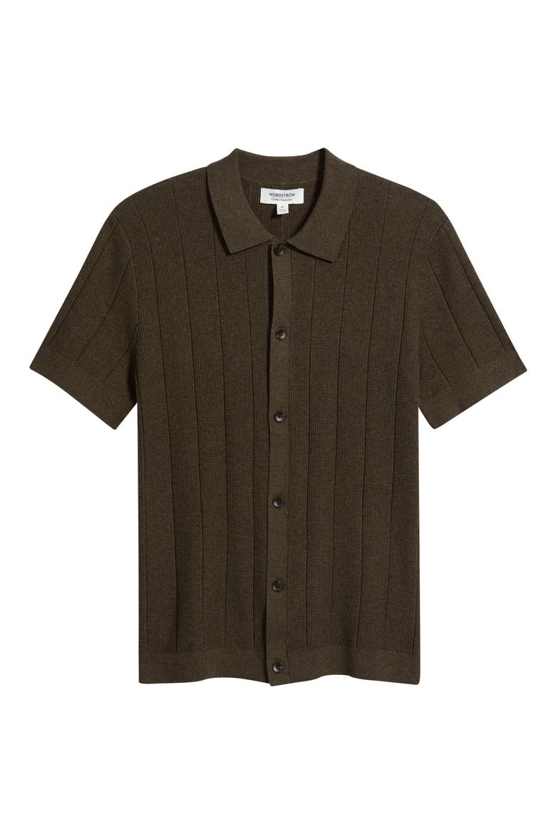Cotton & Cashmere Short Sleeve Cardigan, Alternate, color, BROWN DESERT HEATHER