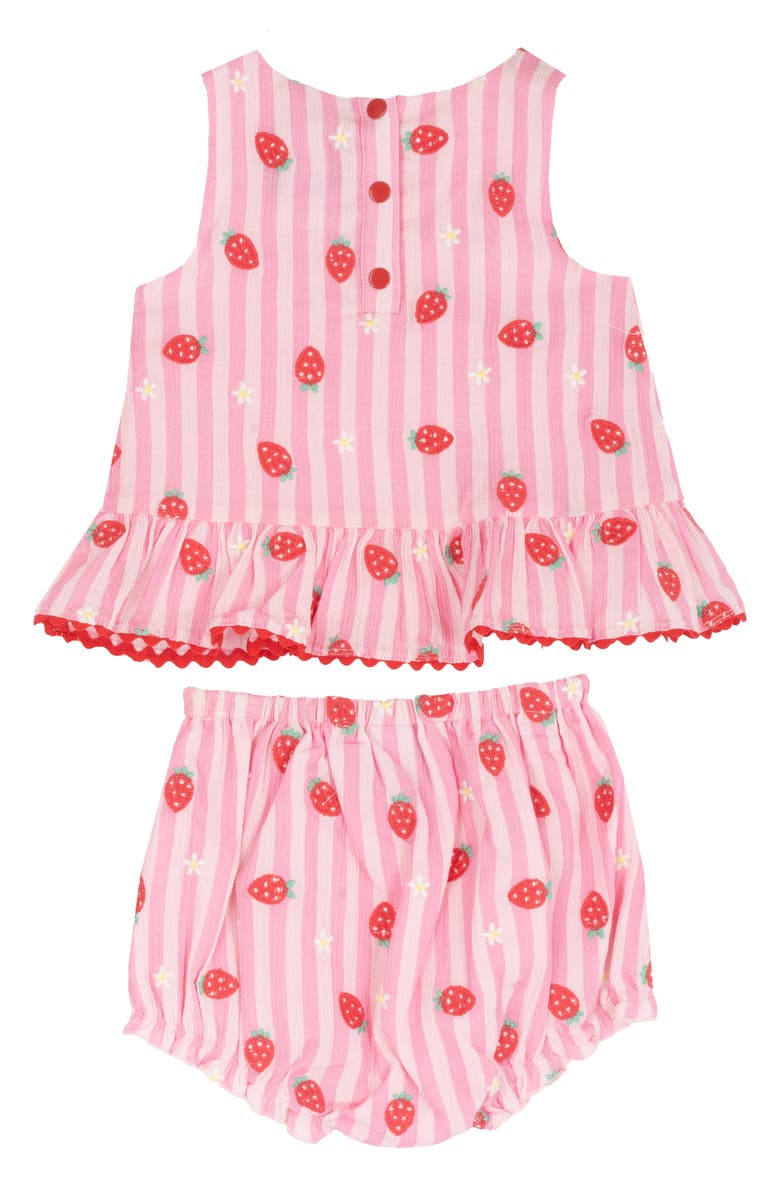 Rare Editions Strawberry Stripe Peplum Tank, Shorts & Bucket Hat Set, Alternate, color, Pink