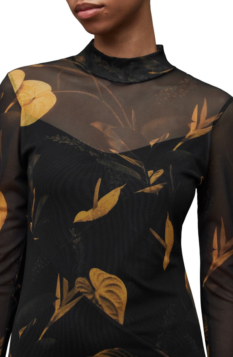 AllSaints Hanna Aretha Long Sleeve Mesh Midi Dress, Alternate, color, 