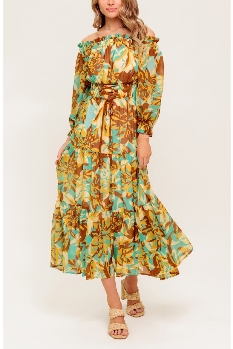 Long Sleeve Tiered Midi Dress, Alternate, color, BROWN MINT