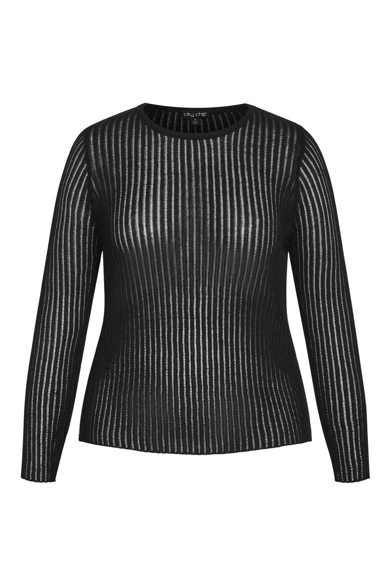 Eleni Sheer Stripe Long Sleeve Top, Alternate, color, BLACK