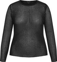 City Chic Eleni Sheer Stripe Long Sleeve Top