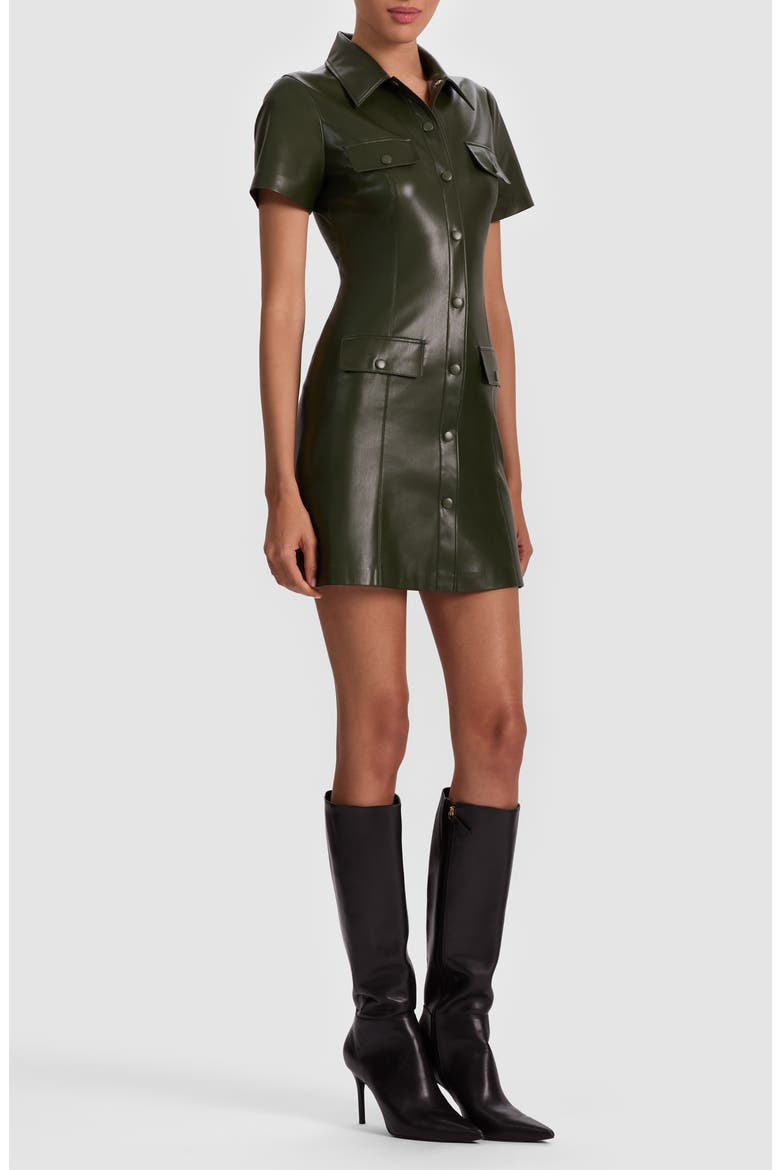Jamie Faux Leather Mini Shirtdress, Alternate, color, DARK OLIVE