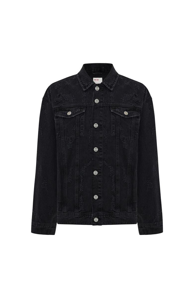 PCFG Cotton Distressed Men Denim Jacket, Alternate, color, Black