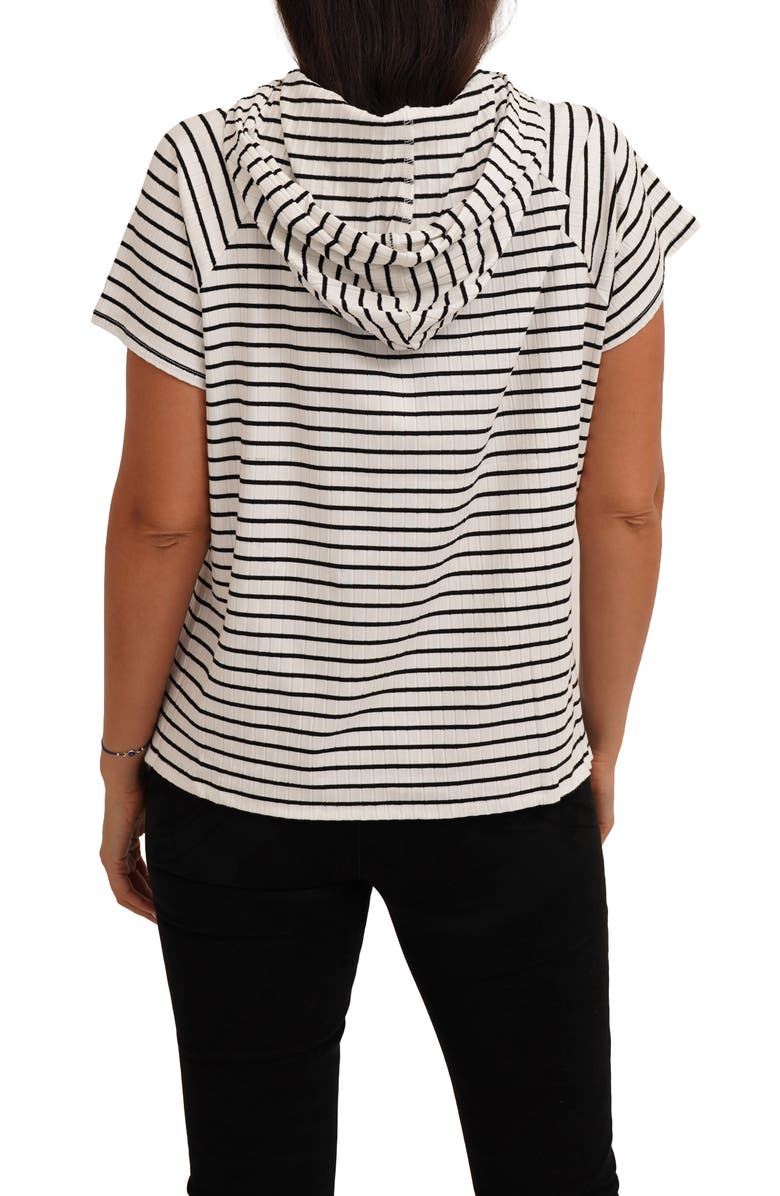 CYRUS Stripe Rib Short Sleeve Hoodie, Alternate, color, Bone/ Black