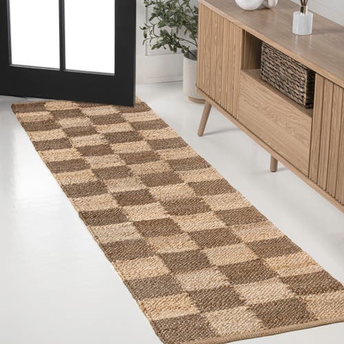 Jonathan Y Theo Modern Farmhouse Woven Jute Checkerboard Area Rug In Brown