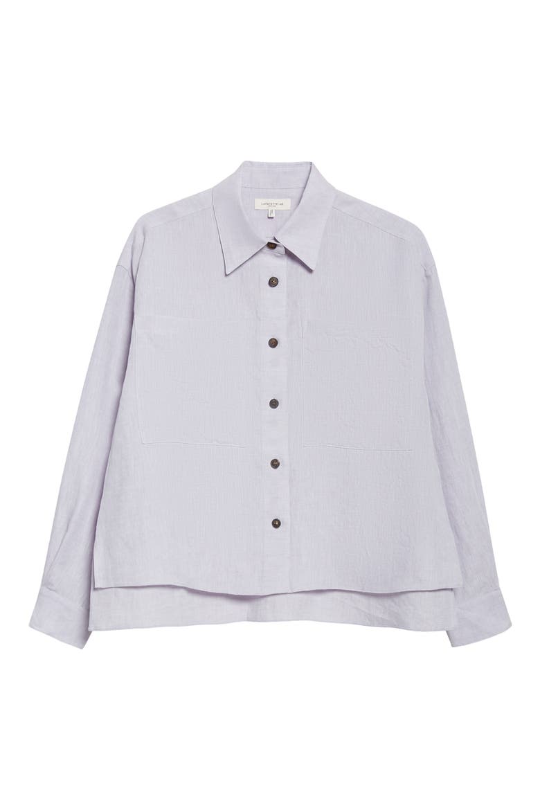 Organic Linen Crop Boyfriend Shirt, Alternate, color, ARCTIC AMETHYST MELANGE