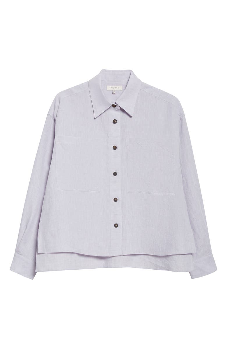 Lafayette 148 New York Organic Linen Crop Boyfriend Shirt, Alternate, color, Arctic Amethyst Melange