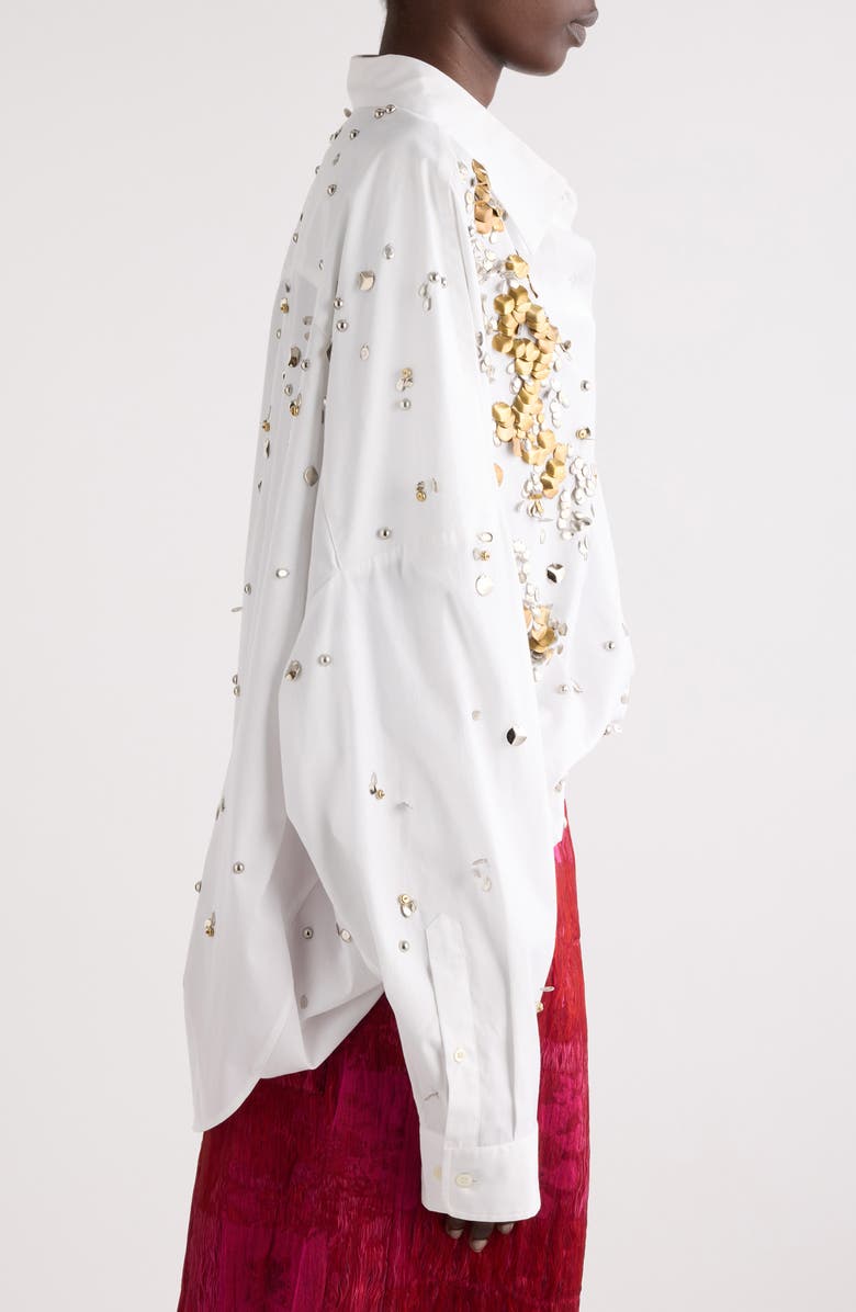 Dries Van Noten Casia Orchid Petal Print Cotton Button-Up Shirt, Alternate, color, 