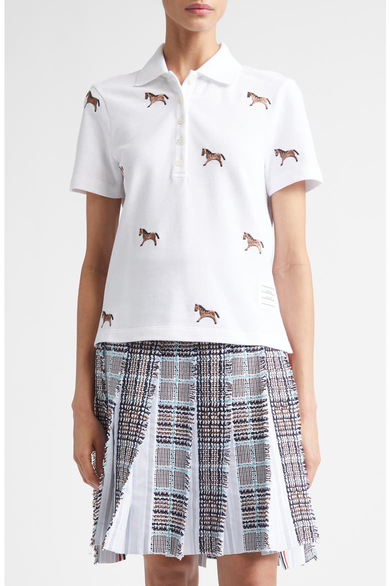 Horse Embroidered Half Drop Short Sleeve Polo, Main, color, WHITE