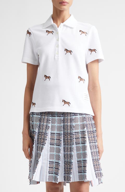 Horse Embroidered Half Drop Short Sleeve Polo