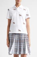 Thom Browne Horse Embroidered Half Drop Short Sleeve Polo