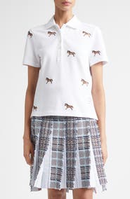Thom Browne Horse Embroidered Half Drop Short Sleeve Polo