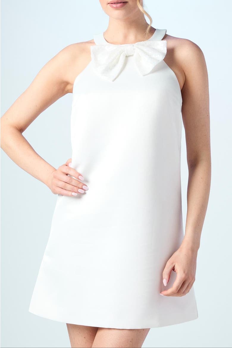 Sequin Bow Shift Bridal Mini Dress, Alternate, color, Ivory