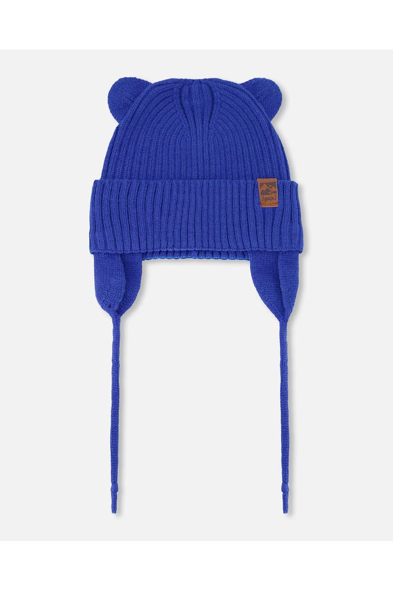 Boy Logo Patch Ribbed Knit Hat, Main, color, Royal Blue