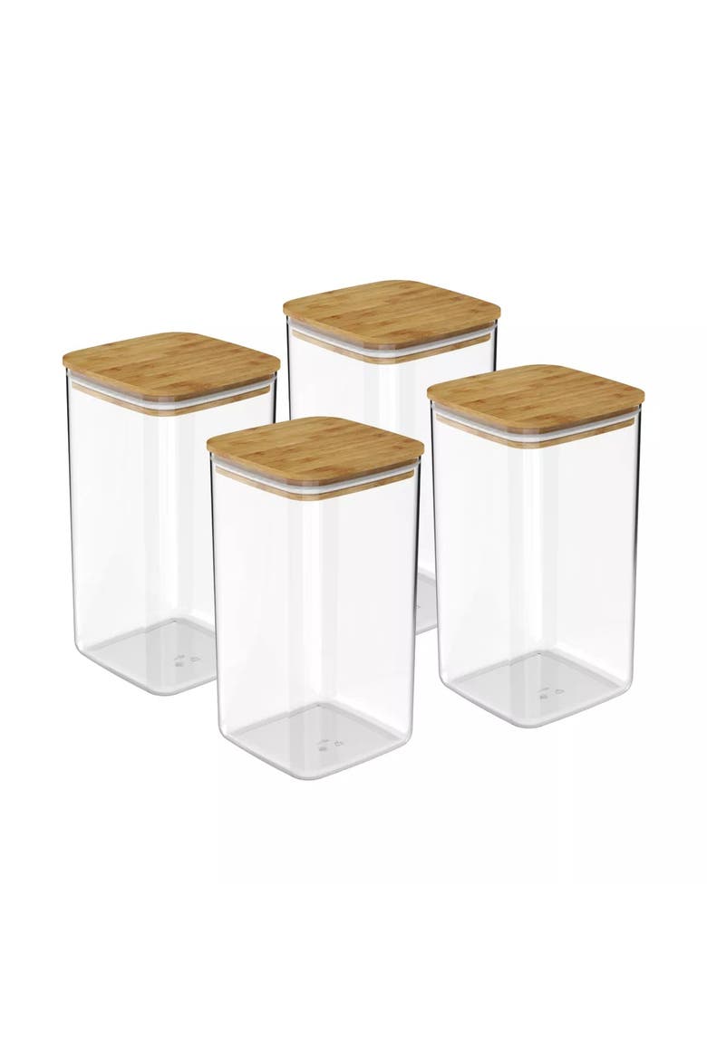 Clear Stackable Airtight Food Storage Container Set with Wood Lid 8 Piece, Main, color, Clear